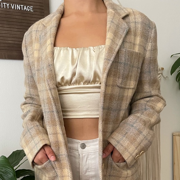 Vintage Faconnable Oversized Plaid Tan Blazer Coat - Picture 2 of 8